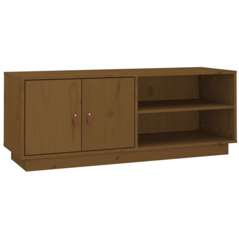 Mueble TV multimedia estantería para televisión buffet comedor salón dormitorio miel 105 x 34 x 40 cm madera maciza de pino marrón 020027696 (1/5)