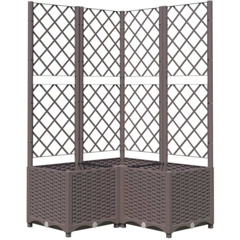 Macetero bancal elevado plantas flores terraza jardín con enrejado 80 x 80 x 136 cm PP marrón 020038319 (1/5)
