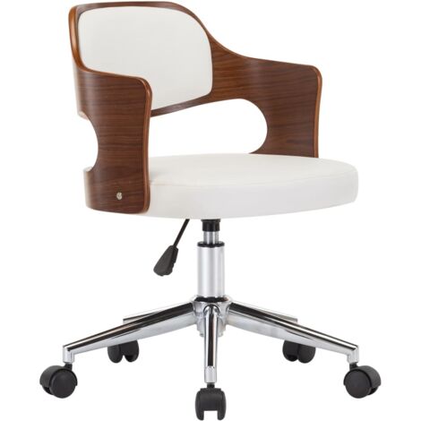 Silla sillón asiento giratorio oficina ordenador estudio madera curvada y polipiel blanca 020024082
