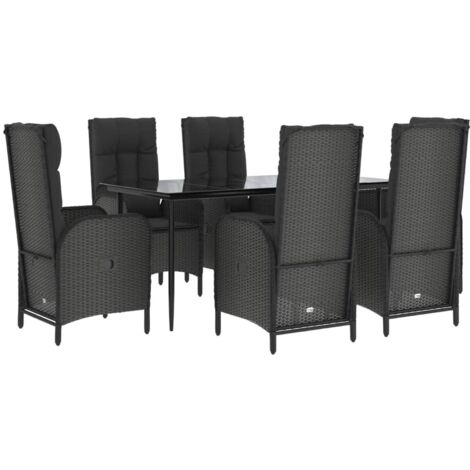 Juego de comedor muebles de jardín muebles de exterior y cojines 7 piezas resina tejida negra 020014461 (1/5)