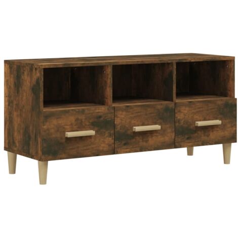 Mueble TV multimedia estantería para televisión buffet para televisión comedor salón dormitorio roble ahumado 102 x 36 x 50 cm madera contrachapada marrón 020027300 (1/5)