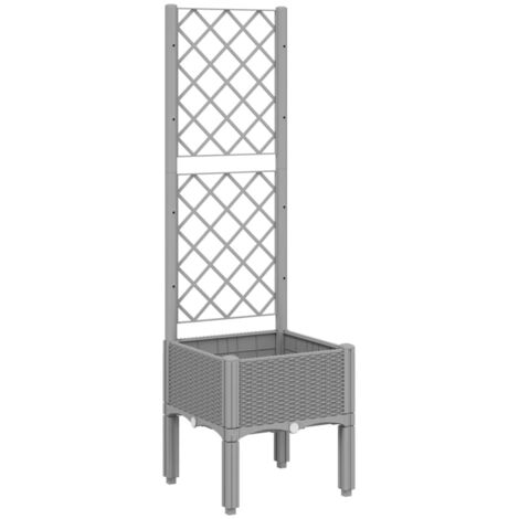 Macetero bancal elevado plantas flores terraza jardín con enrejado ligero 40 x 40 x 142 cm PP gris 020038357 (1/5)