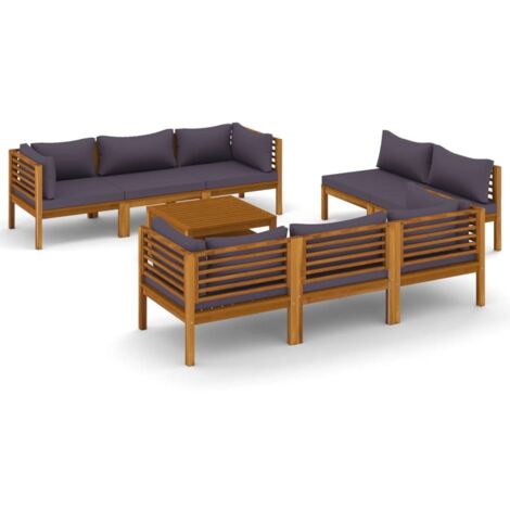 Muebles de jardín muebles de exterior juego de muebles de 9 piezas con cojín de madera maciza de acacia 020017888 (1/5)