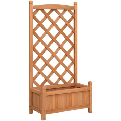Macetero bancal elevado plantas flores terraza jardín con enrejado de madera maciza de abeto marrón 020038329 (1/5)