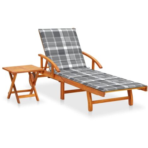 Tumbona tumbona cama de jardín mobiliario de exterior para terraza con mesa y cojín madera de acacia 020012626 (1/5)
