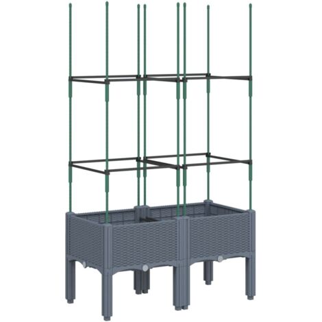 Macetero elevado bandeja plantas flores terraza jardín con enrejado 80 x 40 x 142,5 cm PP gris 020038314 (1/5)