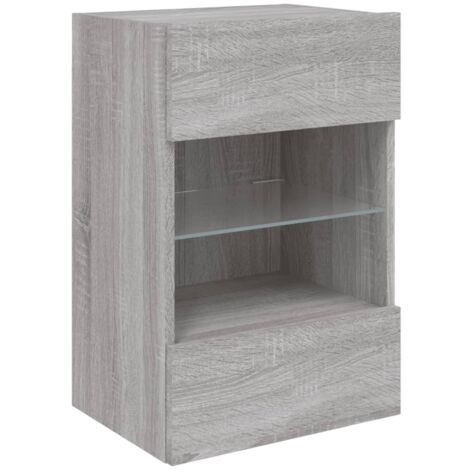 Mueble TV multimedia estantería para televisión buffet para televisión comedor salón dormitorio montado en la pared con luces LED sonoma 40 x 30 x 60,5 cm gris 020028047 (1/5)