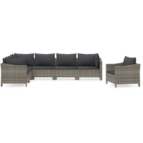Muebles de jardín muebles de exterior conjunto de muebles de 7 piezas con cojines grises resina tejida 020017210 (1/5)
