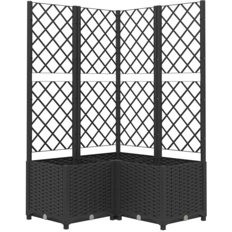 Macetero bancal elevado plantas flores terraza jardín con enrejado 80 x 80 x 136 cm PP negro 020038320 (1/5)