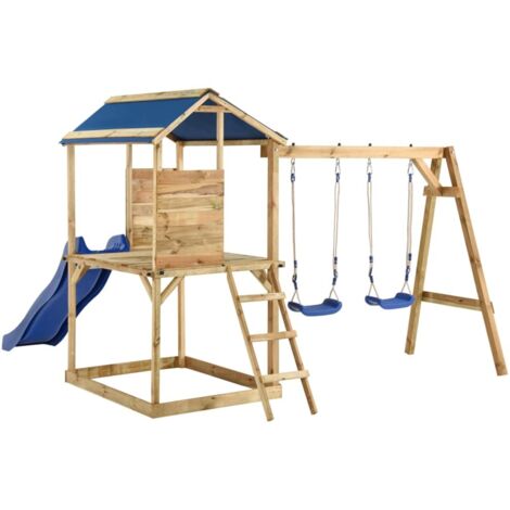 Columpios para juegos de exterior, tobogán, columpios robustos, juegos de jardín, 300 x 220 x 200 cm, madera de pino impregnada 020004706 (1/5)