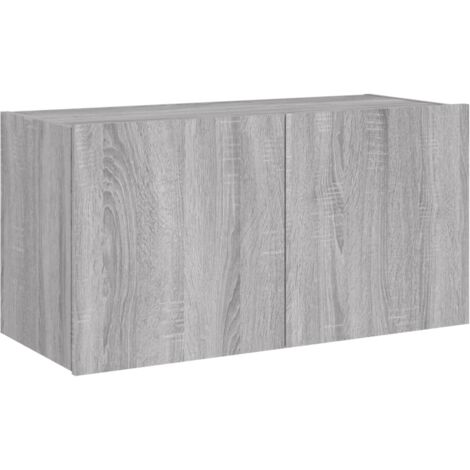 Mueble TV multimedia estantería para televisión buffet para televisión comedor salón dormitorio de pared con luces LED Sonoma 80 x 35 x 41 cm gris 020028063 (1/5)