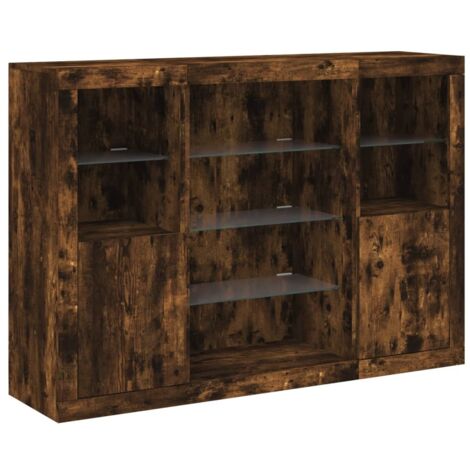 Aparador Aparador Cómoda Gabinete Unidad de Almacenamiento Organizador Cocina Sala de Estar con Luces LED 3 Piezas Madera de Ingeniería Marrón 020037207 (1/5)