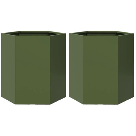 Jardinera para parterres elevados jardineras flores jardín terrazas juego de 2 olivo hexagonal 46 x 40 x 45 cm verde acero 020039088 (1/5)