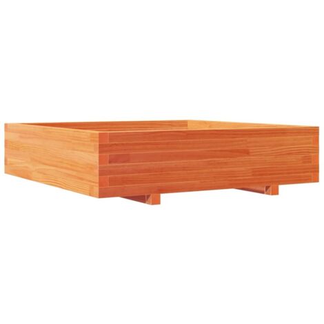 Macetero bancal elevado plantas flores terraza jardín cera 100 x 100 x 26,5 cm madera maciza de pino marrón 020038421 (1/5)