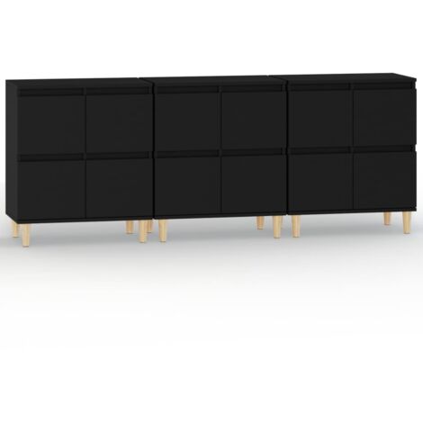 Aparador buffet cómoda armario unidad de almacenamiento organizador cocina salón salón 3 piezas 60 x 35 x 70 cm negro madera contrachapada 020037144 (1/5)