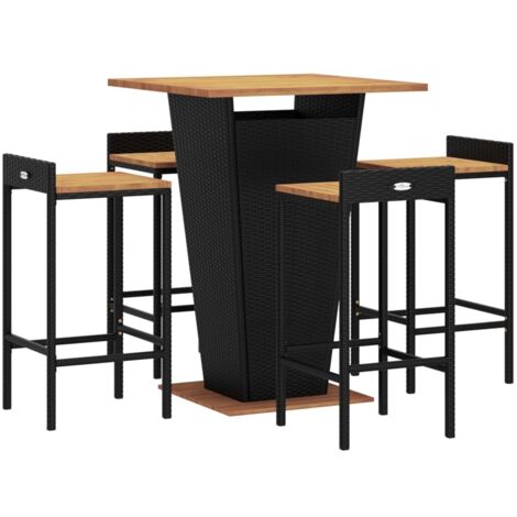 Conjunto de bar de jardín muebles de exterior terraza 5 piezas ratán sintético negro/madera maciza de acacia 020013487 (1/5)