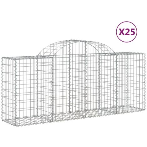 Cestas de gaviones Muro de contención arqueado Valla de jaula 25 piezas 200 x 50 x 80/100 cm Hierro galvanizado Plata 020040687 (1/5)