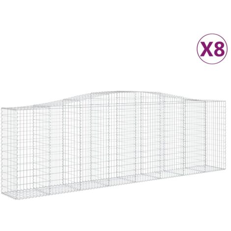 Juego de 8 cestas de gaviones, valla de jaula, muro de contención arqueado, 400 x 50 x 120/140 cm, hierro galvanizado, Plata 020041222 (1/5)