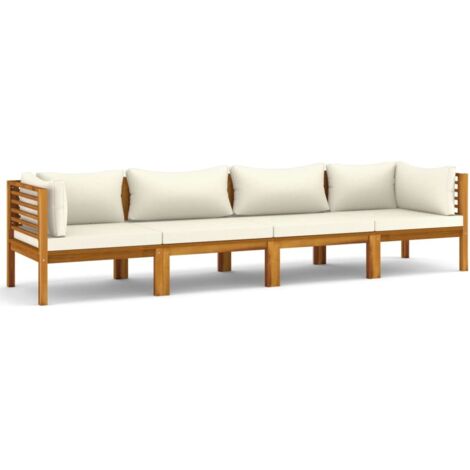 Sofá de jardín de 4 plazas, mueble de exterior y cojín color crema, madera maciza de acacia 020013245 (1/5)