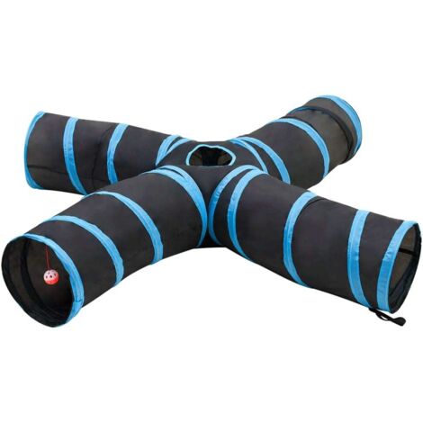 Túnel para gatos de 4 vías 25 cm poliéster negro y azul 020005139 (1/5)
