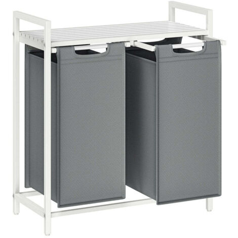 Cesto para ropa sucia 2 x 46 litros cesto para ropa sucia almacenaje de ropa con estante metálico 2 bolsas de tela Oxford extraíbles con cierres de velcro gris 120006654