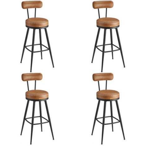 Juego de 4 taburetes de bar de diseño silla de cocina asiento acolchado de PU con costuras estilo moderno para barra de cocina marrón 120005374 (1/5)