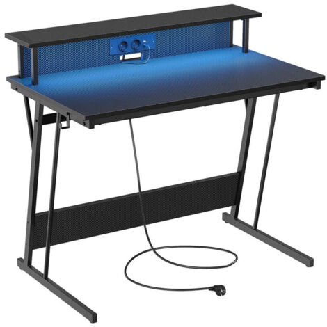 Escritorio gaming con LED y regleta mesa gaming escritorio de ordenador con soporte de pantalla para 2 ordenadores para dormitorio 60 x 100 x 76 cm negro carbón 120004630 (1/4)