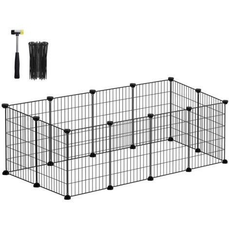 Recinto modular para animales pequeños jaula de interior mazo de goma incluido cobaya conejo fácil montaje 143 x 73 x 46 cm negro 120005396