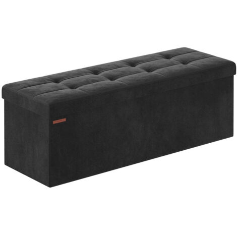 Banco de almacenaje de terciopelo con tapa y 2 compartimentos extraíbles capacidad de carga 300 kg para pasillo salón dormitorio color negro 120004159