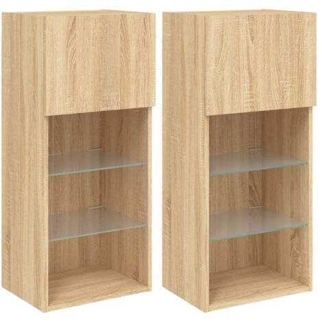 Mueble TV multimedia Estantería TV Aparador TV Comedor Salón Dormitorio con luces LED 2 piezas Roble Sonoma 405 x 30 x 90 cm marrón 020028876 (1/5)