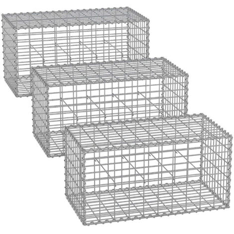 Juego de 3 gaviones para piedra jaula metálica cesta de piedra malla de 5 x 10 cm galvanizado para pared parterre decoración de jardín 100 x 50 x 30 cm gris 120005959