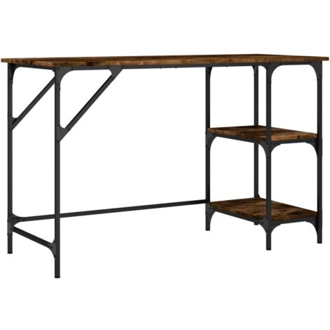 Escritorio mesa de trabajo mueble ordenador estudio roble ahumado 120 x 50 x 75 cm metal y madera de ingeniería marrón 020023572 (1/5)