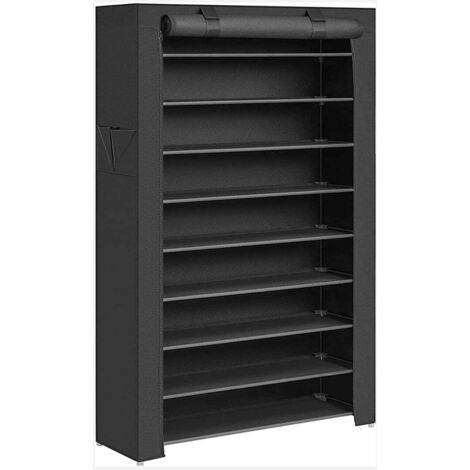 Zapatero de 10 niveles con guardapolvo 88 x 28 x 160 cm Estantería zapatera para 40 pares de zapatos en la entrada recibidor salón negro 120007049 (1/4)