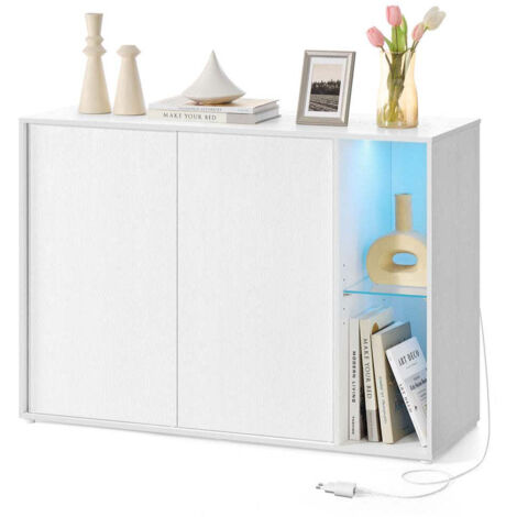 Aparador mueble de TV con iluminación y balda de cristal minimalista blanco 120006042 (1/4)