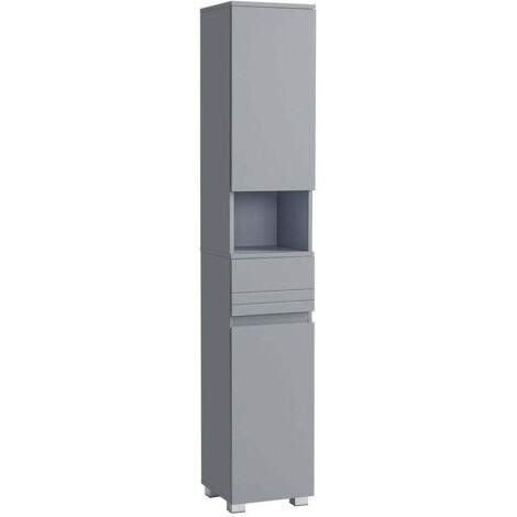 Mueble de baño columna con cajón estantes regulables compartimentos 30 x 30 x 170 cm gris 120004019