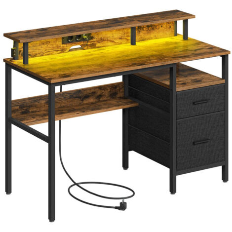 Escritorio para juegos con luces LED y regleta de enchufes escritorio para computadora con soporte para monitor mesa con almacenamiento 2 cajones 2 puertos USB para escritorio de madera negra 12000463 (1/4)