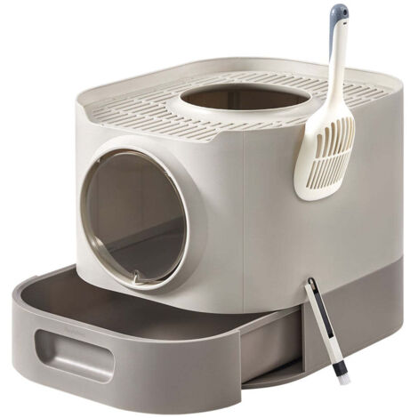 Arenero XXL con tapa bandeja extraíble pala cepillo espacio para gatos grandes menos suciedad base a prueba de fugas gris 120004052 (1/5)