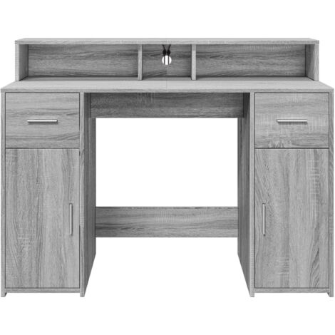Escritorio mesa estación de trabajo mueble ordenador estudio y luces LED sonoma 120 x 55 x 91cm madera ingenierizada gris 020023805 (1/5)