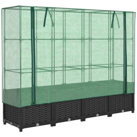 Jardinera elevada para terraza jardín elevado con cubierta de aspecto ratán 160 x 40 x 138 cm color negro 020038756 (1/5)