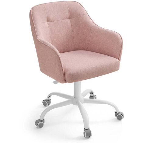 Silla de oficina giratoria cómoda asiento ergonómico altura ajustable carga 120 kg estructura de acero tela imitación lino para oficina rosa 120005885 (1/5)
