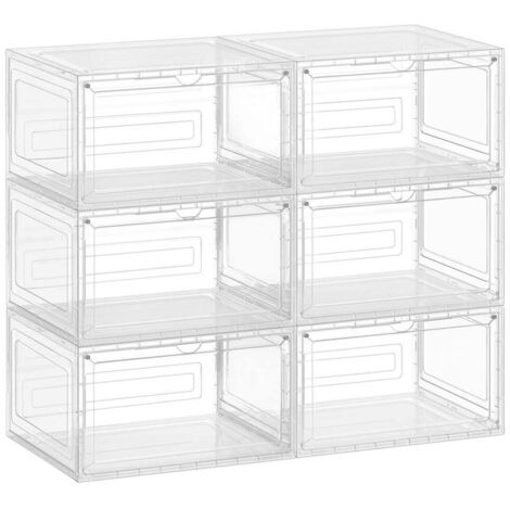 Juego de 6 cajas para zapatos de plástico con puerta apilables 33 x 285 x 192 cm hasta la talla 46 blanco transparente 120004460 (1/5)