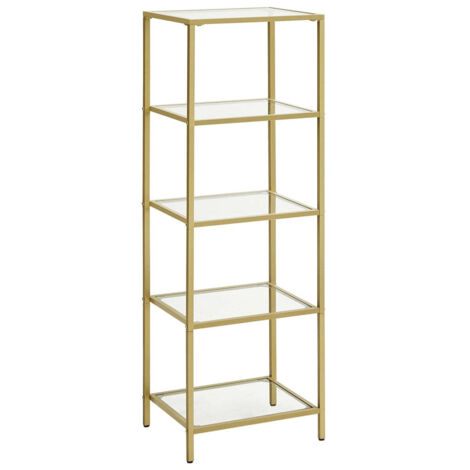 Estantería mueble cocina almacenaje 5 niveles 30x40x1245 cm columna baño para salón dormitorio despacho en cristal templado estructura acero dorado 120005768
