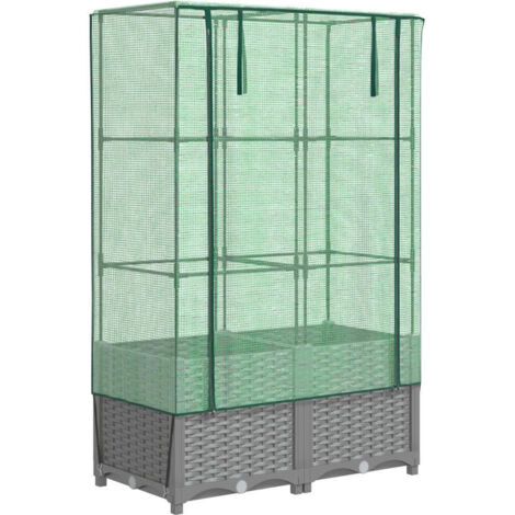 Jardinera elevada para terraza con flores jardín elevado con cubierta aspecto ratán 80 x 40 x 138 cm gris claro 020038788 (1/5)