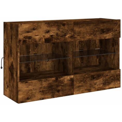 Mueble TV multimedia estantería para televisión buffet para televisión comedor salón dormitorio montado en la pared con luces LED roble ahumado 98,5 x 30 x 60,5 cm marrón 020027998 (1/5)