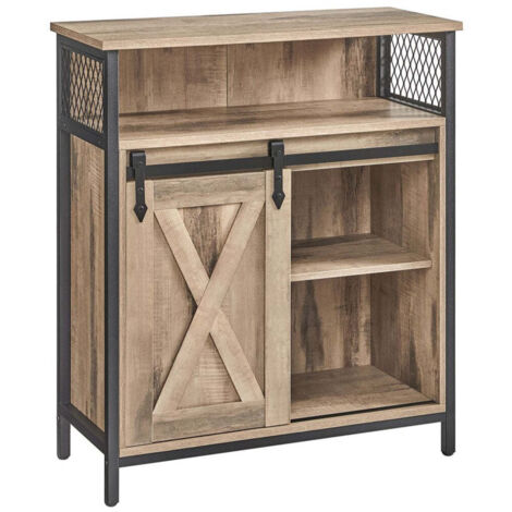 Armario de almacenaje con puerta corredera tipo granero compartimento abierto estante regulable estilo industrial para recibidor salón cocina oficina marrón rústico y negro 120006431 (1/5)