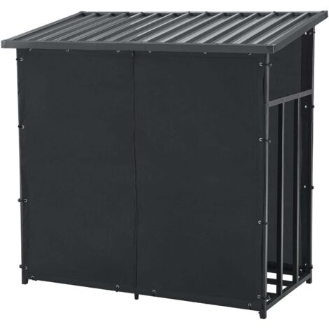 Leñero caseta de jardín cubierta 145 x 143 x 70 cm con funda protectora leñero leñero cubierto acero negro 030008837