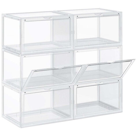 Caja organizadora de zapatos juego de 6 cajas apilables de plástico para guardar zapatos con apertura 28 x 36 x 22 cm se adapta hasta la talla 46 color negro 120004354 (1/5)