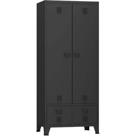 Mueble de dormitorio con estantes 180 x 90 x 40 cm con 2 cajones acero negro 030008875 (1/5)