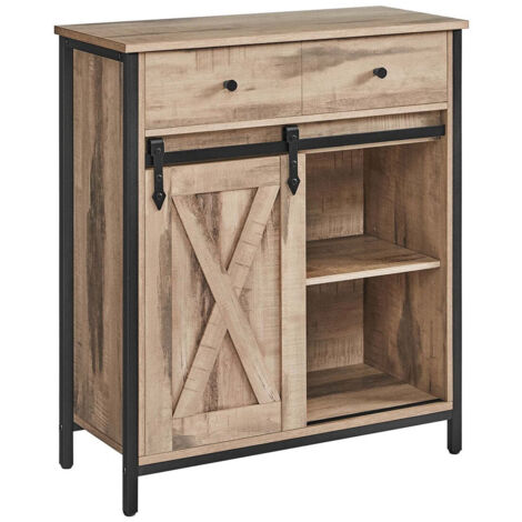 Mueble de almacenaje aparador armario de cocina cómoda con puerta corredera 30 x 70 x 80 cm marrón industrial estilo granero 120006444