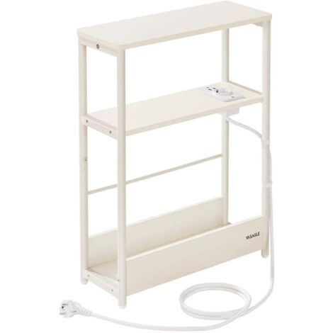 Mesa auxiliar delgada con regleta mesita de noche de 3 niveles mesa auxiliar para espacios pequeños revistero sala de estar dormitorio oficina mesas auxiliares beige 120007559 (1/5)
